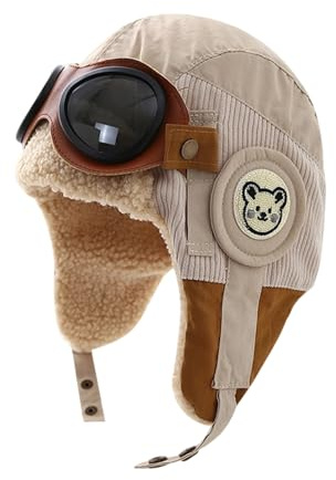 Wokuaile Gorro de Aviador para Niños Sombrero de Invierno con de Gafas de Protección Gorro Cálido Caqui
