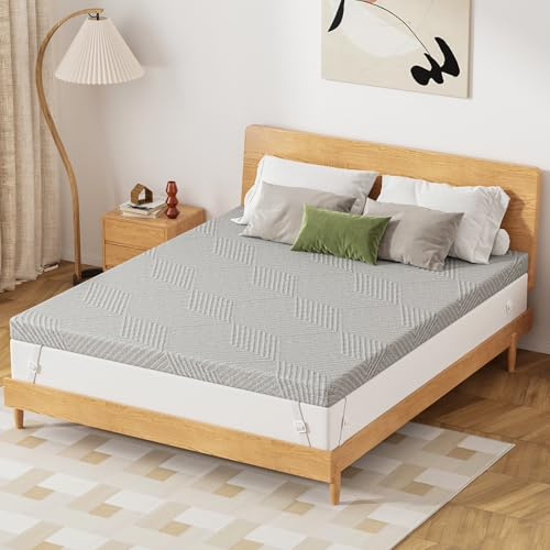 10CM Mattress Topper Double Bed, Memory Foam Mattress Topper, Double Mattress Topper with Anti-Slip Breathable Washable Cover, Back Pain Relief, Double Size 135x190x10cm, Grey