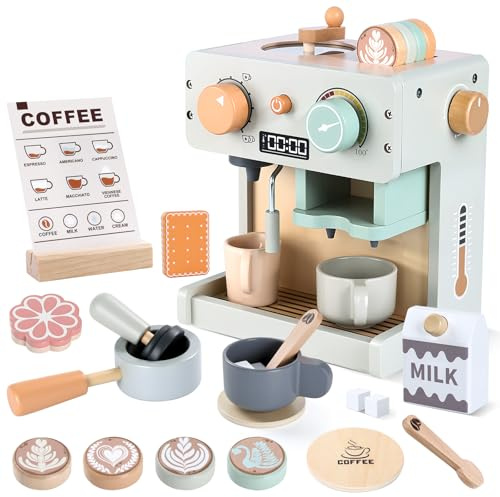 SOLMAN Role Play Toy,Wooden Toys Kitchen Accessories,Wooden Kitchen Toy,Toys for 2 3 4 Year Old Girl Boy,2 3 Year Old Girl Gift,Wooden Coffee Machine Toy,Play Kitchen Accessories