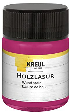 KREUL 78507 - Farbintensive Acryl Holzlasur, 50 ml Glas in magenta, für unbehandeltes, natürliches Holz und saugende Naturpapiere, fließend - flüssige Farbe auf Wasserbasis