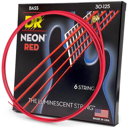 DR Strings Hi-Def NEON Red Coated Medium 6-String Bass Strings (30-125)