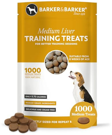Barker and Barker Grain Free Liver Dog Training Treats - 1000 Medium Tasty & Healthy Treat Pack - Low Calorie, High in Protein & B Vitamins - No Artificials - 100% Human-Grade for Small & Medium Dogs