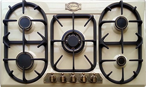 Kaiser KG 9325 ElfEm Retro Gaskochfeld 90cm Autark/Exklusives Gasherd von Kaiser/Gas Kochfeld/Elfenbein/ Massive Gusseisenroste/WOK Brenner 3,8kW mit Adapter/Gas-Control/Erdgas und Propangas