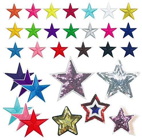 Woohome 31 PCS Assorted Star Iron on Patches Sew on Patches Embroidered Appliques for DIY Clothing Accessories