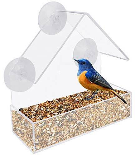 RMENOOR Fenster Futterhaus für Vögel Transparent Vogelfutterspender mit Saugnapf Vogelhaus Fensterscheibe Vogelfutterhaus Wetterfest Window Bird Feeder Vogelfutterstation für Balkon Garten