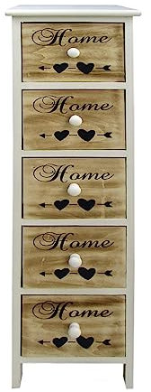 Rebecca Mobili Kommode platzsparend, Kommode Weißbraun, Skandinavischer Stil, Holz, 5 Schubladen, Wohnzimmer Eingang - Maße: 91 x 26 x 30 cm (HxLxB) - Art. RE6490