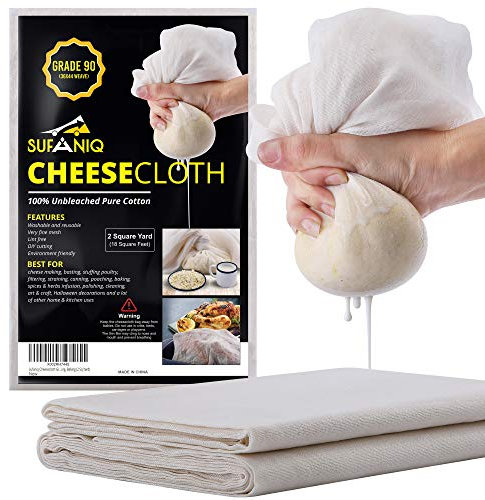 Sufaniq Cheese Cloths, Grade 90 (18 Sq Feet) 100% Pure Cotton Reusable Cheesecloth, Unbleached Ultra Fine Fabric, Cheesecloth for Straining, Premium Butter Muslin Cloth for Straining - 2 Sq Yard