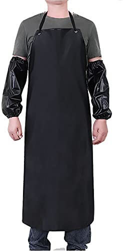 Somotersea Waterproof Aprons for Dishwashing Rubber Vinyl Lightweight Chemical Resistant Industrial Apron Adjustable Bib 40 for Work Grilling Lab Kitchen Butcher Black