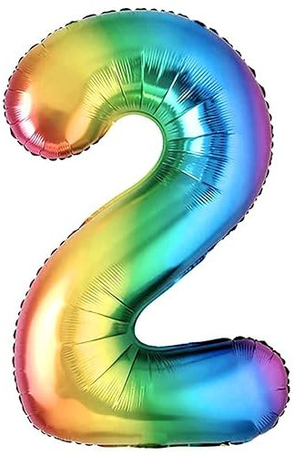 Ballon 2 Anniversaire Numero 2 Foil Multicolore, Ballon Metallique Multicolor XXL Geant 100cm Decoration Anniversaire. Air ou Helium