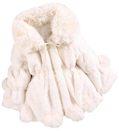 Nemopter - Cappotto per Bambina, Giacca per Neonato, in finta pelliccia, con cappuccio, Poncho, bianco, 2-3 Anni