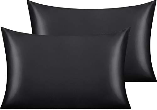 NTBAY Satin Envelope Closure Pillowcases, 2 Pack, 50x75 cm, Black | Silk Satin Pillow Cases for Hair and Skin, Envelope Closure, Beauty Sleep, High Shine, Machine Washable