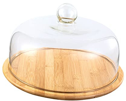 Easnea Plateau de service en verre Cloche en forme de dôme pour gâteaux, muffins, pain, fruits, 26 cm