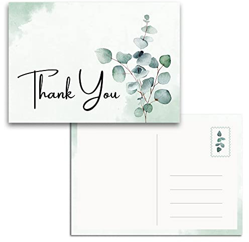 MAVANTO Cartes de remerciement de mariage Eucalyptus - Set de cartes postales A6 comme cartes de remerciement pour des occasions festives (Thank you, 20x pièces)