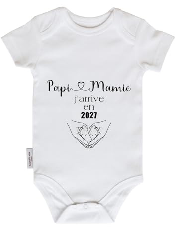 PAPI MAMIE J'ARRIVE EN ANNEE body en coton blanc annonce grossesse - MoonBabyStore