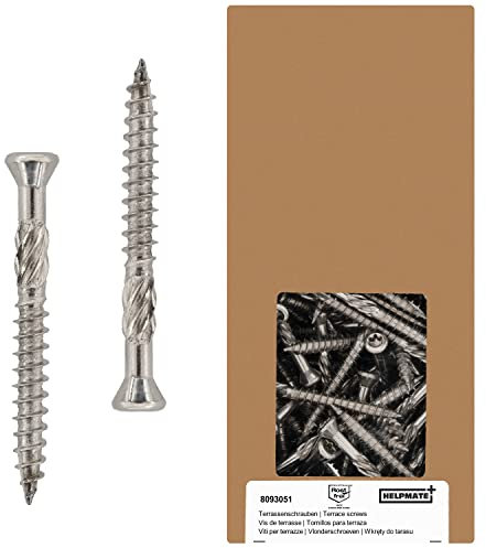HELPMATE - Vis pour terrasse 5x50 acier inoxydable A2-200 vis pour planches + 2 embouts T25 - Vis pour l'extérieur (construction de terrasses & en bois de construction, abris de jardin etc.)