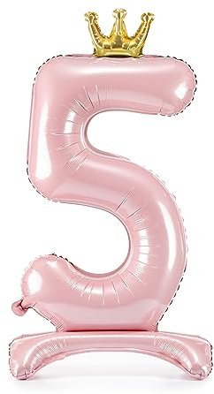 Ballon gonflable 5ème anniversaire XXL Ballon 5 rose clair avec pied autoportant Ballon 5e anniversaire fille Anniversaire d'enfant Ballon chiffre 5 Rose avec couronne dorée
