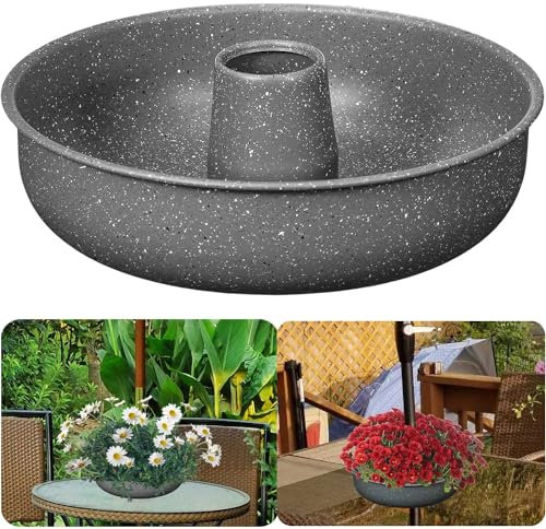 Umbrella Planter for Patio Table - Flower Pot Hole Fits Standard Poles Up to 1.5 Diameter, Container for Garden Home Plants, Carbon Steel Material (Grey)