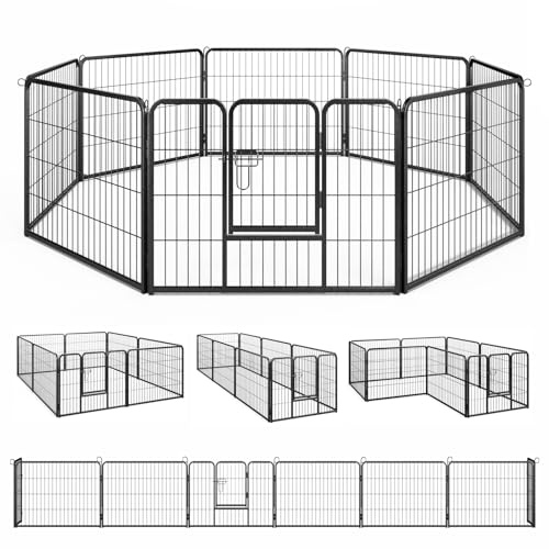 COSTWAY Recinto per Cani Interno ed Esterno, 8 Pannelli Altezza 60 CM Recinzione per Piccoli/Medi Animali/Coniglio/Gatto, Cancelletto Portatile Pieghevole con Porta (190 x 60 cm)
