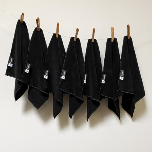 Kitchen Lab Co.® - Mikrofaser Spültücher - 7 Stück- mit Deutschen (DE) Tagesetiketten - Mikrofasertücher - Spüllappen - Schwarz - 30x30 cm - Saugfähig - Waschbar bei 60 Grad - Schnell Trocknend