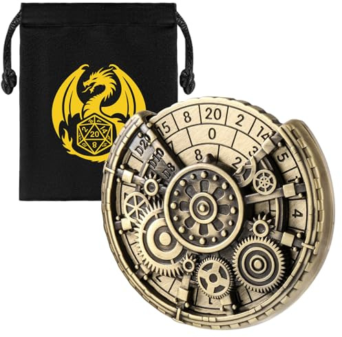 Ingranaggio Cavo DND Ruota Dadi Spinner, 7-in-1 Metallici D&D Spinner di Dadi, Ingranaggio Cavo D&D Roulette, Regali DND, Sacchetto Regalo con Logo Drago, MTG, Accessori per Gioco di Ruolo, Bronzo