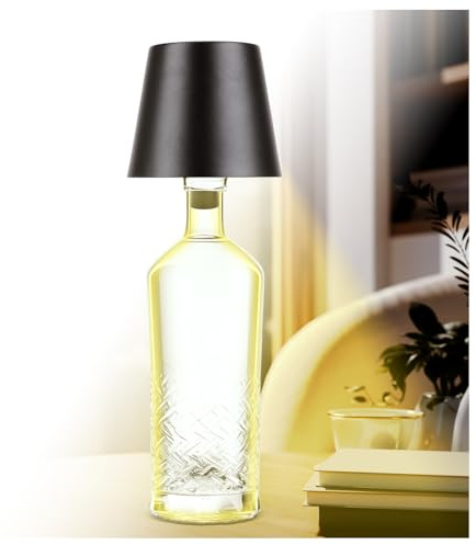 AddLiving LED-flasklampa | Batteridriven lampa med touch-funktion | sänglampa dimbar | lampskärm | 3 ljusfärger | 56 lysdioder | väderbeständig IP44 | Bottle Light | inkl. 3 flasktillbehör (svart)