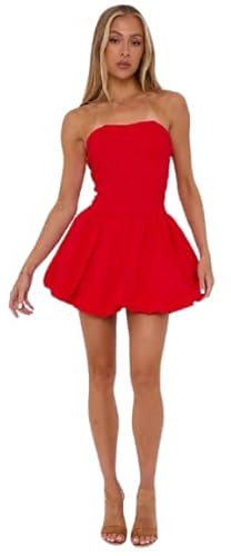 House of Sehrish Vestido bandeau fruncido con espalda de encaje para mujer, rosso, 38