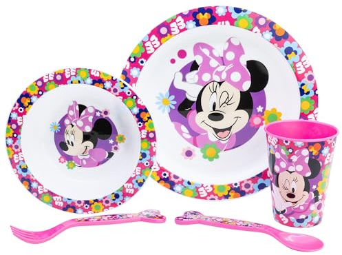 SET MICRO 5 PCS (PLATO, CUENCO, VASO Y CUBIERTOS) EN CAJA MINNIE BOLD FLORALS