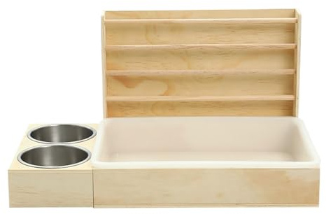 Hay Feeder - Wooden Fodder Dispenser with Cat Litter Box, Bunny Space Organization | Multi functional Pet Cage Accessories, Anti Waste Small Animals Food Grass Hutch for Chinchilla Hamster