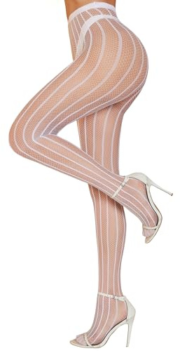 RSLOVE Calze autoreggenti da donna, calze a rete autoreggenti, autoreggenti verticali a righe, bianco, Taglia unica