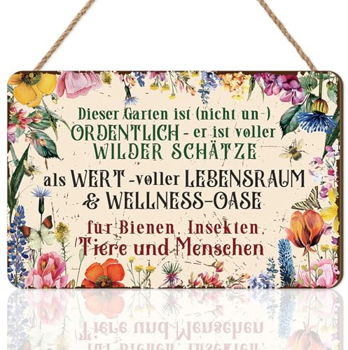 KAIRNE Gartenregeln Dekorationen Retro Bauernhaus Terrasse Schild Blumenbienen Türschilder Schmetterlingsbalkon Wandschild Geschenke für Gärtner Imker und Insektenschützer