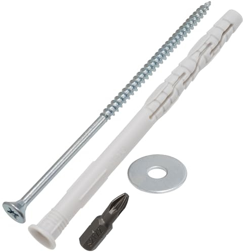 AERZETIX - Set med 20 universella pluggar med avfasad krage Ø8x120 mm i polyamid + 20 träskruvar Ø5x120 mm + 20 breda brickor för M5 bult + 1 skruvbit PZ2 1/4