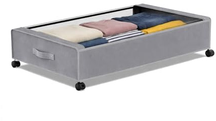 VOLTICO Under Bed Storage Box with Wheels 78L Rolling Underbed Storage Container with Lid Steel Frame Space Saving Storage for Clothes Bedding Shoes Grey (1)
