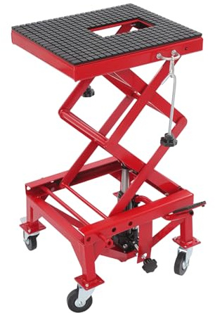 KenSyuInt Ponte sollevatore idraulico rosso per moto, cavalletto centrale con 4 ruote, portata 200 kg, per garage, officina, pista da corsa 41 * 34 cm