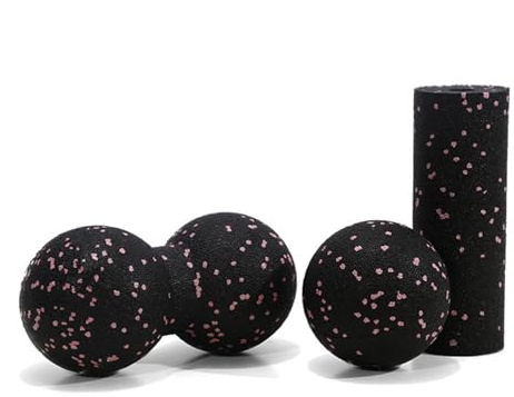 Juego de 3 bolas de masaje, rodillo de espuma de masaje muscular, bola de maní para masaje de fascia, bola de lacrosse doble, bola de automasaje con bolsa de almacenamiento, alivia la tensión