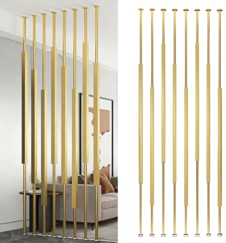 Columnas de pared independientes, divisores de habitación ajustables de suelo a techo, divisor de privacidad de listones de metal, incluye 5 postes para una separación versátil del espacio