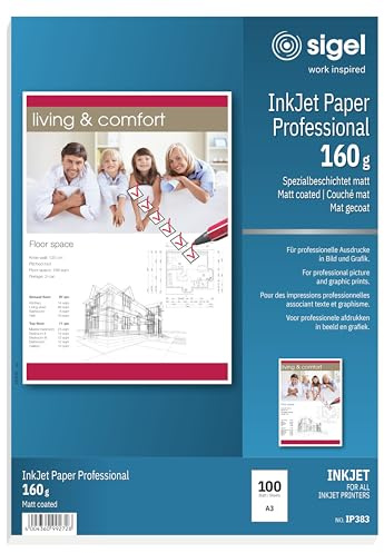 SIGEL IP383 InkJet-Papier Professional, A3, 100 Blatt, spezialbeschichtet matt, weiß, 160 g, für Präsentationen, Angebote, Flyer