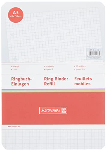 Brunnen 1066302 Ringbucheinlagen (A5, kariert, 50 Blatt, 70 g/m²), weiß