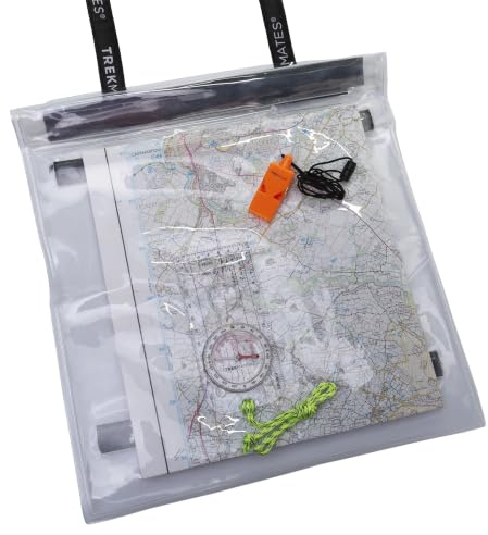 Trekmates Dry Map Case Set - water-proof protective bag for maps or valuables, with compass and alarm whistle