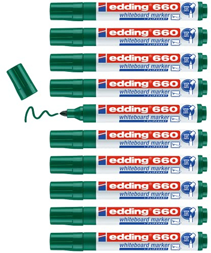Edding 660-004 - 10 Marcadores para Pizarra Blanca - Punta Redonda 1,5-3mm - Verde