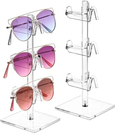 Mooca Set di 2 espositori per occhiali in acrilico a 3 livelli, per occhiali da sole, espositore per occhiali da sole, espositore per occhiali in acrilico, supporto per occhiali, 3 cornici per ogni