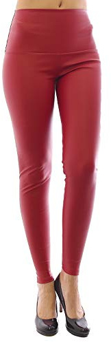 YESET New Leggings Long Imitation Leather Treggings Like Leather Matt high Waist - Red, S