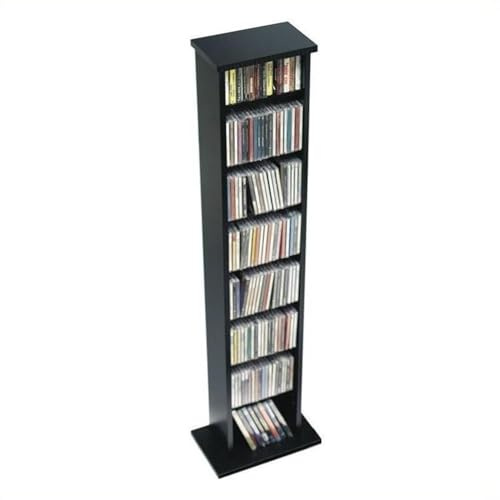 Hawthorne Collections Slim CD DVD Wall Media Storage Rack, 51 in Height, Black Laminate Finish, Adjustable Shelves, Compact Design, Holds 160 CDs or 65 DVDs, MDF Construction, Modern Home Media Tower