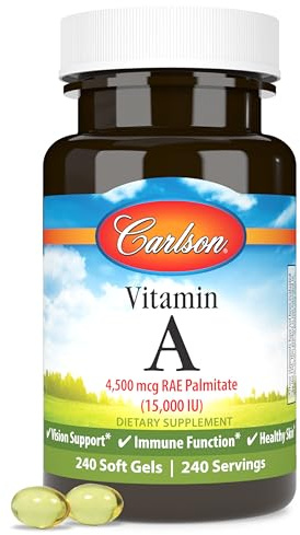 Carlson - Vitamin A, 15000 IU Palmitate (4500 mcg RAE), Vision Health & Healthy Skin, Immune Function, 240 Softgels