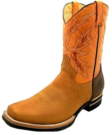 Slipmaskiner för män Lederstiefel Schleifer EL Paso Bräunen Braun Cowboy Western Westlich überstreifen Slip On Mittlere Wadenstiefel, Brun, 40.5 EU