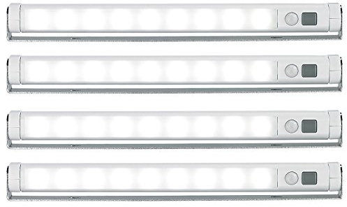 Lunartec LED Streifen ohne Strom: 4er-Set Schwenkbare Lichtleisten, PIR, 9 SMD-LEDs, tageslichtweiß (Licht ohne Strom Innenbeleuchtung, Vitrinenbeleuchtung ohne, Deckenleuchte Stromanschluss)
