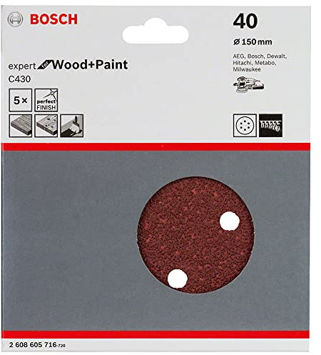 Bosch Accessories Disque Abrasif C430 pour Ponceuses Orbitales, 40 Grain, 125mm, Lot de 5 Noir