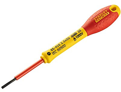 STANLEY 0-65-410 Tournevis Isolé Fendu 2,5 X 50 Mm - Gamme FATMAX - Fabriqués En France - Lame En Acier - Sablage De L'Empreinte - Poignée Soft Grip - Liaison Quasi Incassable - Anticorrosion