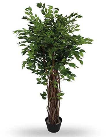 Blooming Artificial Plants Indoors in Pots, Faux Decorative Foliage, No Hassle, Easy Care, Perfect for Bringing Life to Indoor Spaces (Ficus Benjamina Liana) (Green) (175cm)