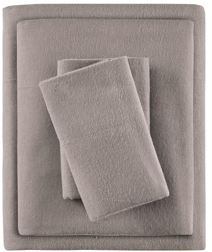 Sleep Philosophy True North by Cozy flanella 100% cotone ultra morbido per il freddo set biancheria da letto, pieno, grigio tinta unita