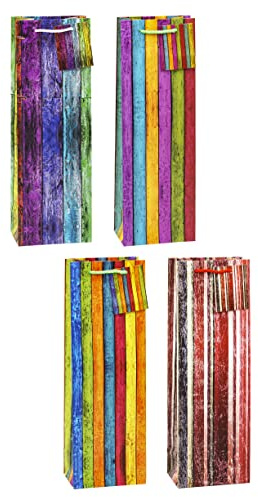 TSI Sac cadeau Série Rayures de couleur, lot de 12, taille : bouteille (36 x 12 x 8 cm), N° d'art. 84281